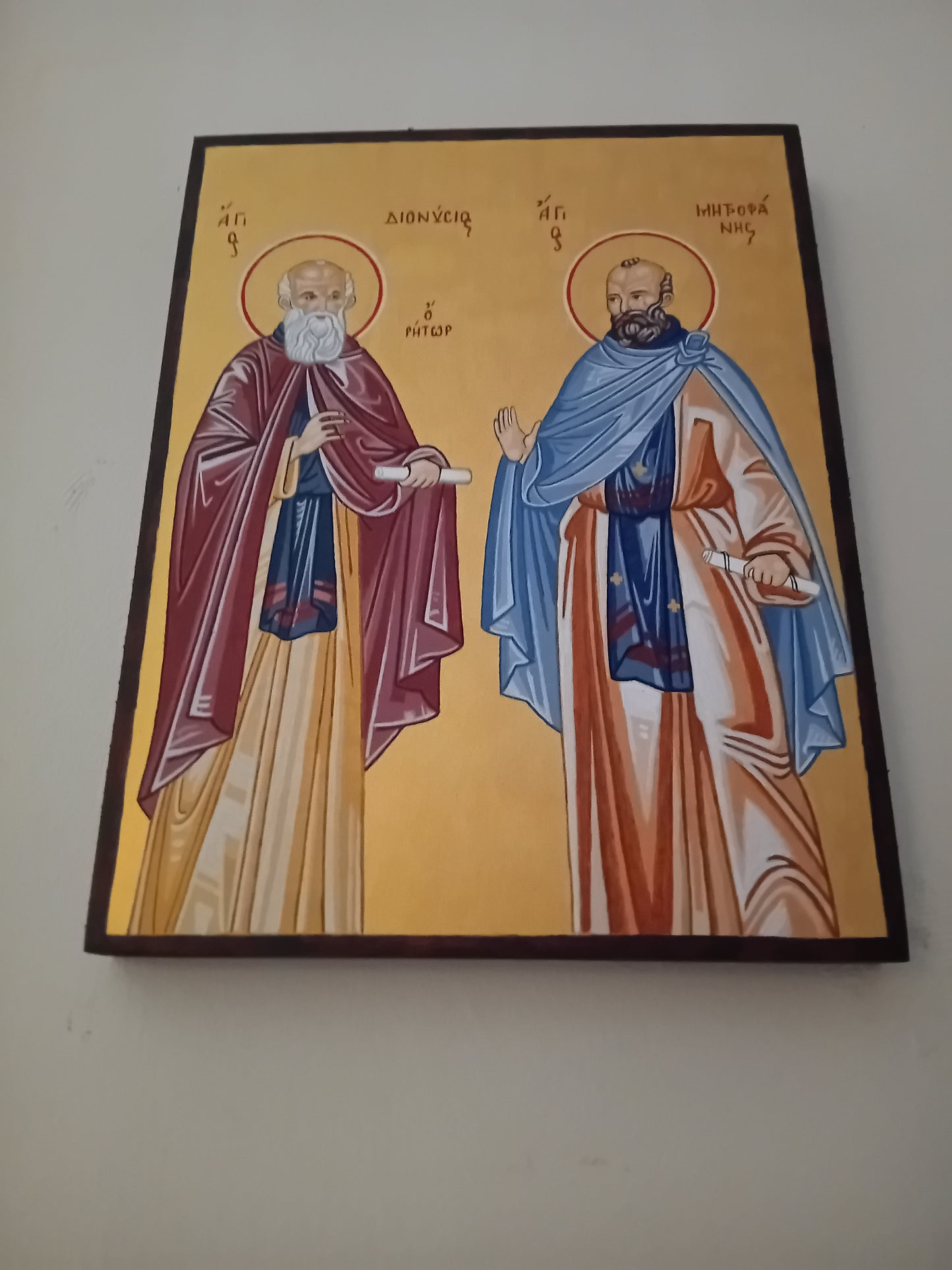 Handpainted orthodox religious icon of Saints Dionysius the Rhetor and Metrophanes the Spiritual - Handmadeiconsgreece 