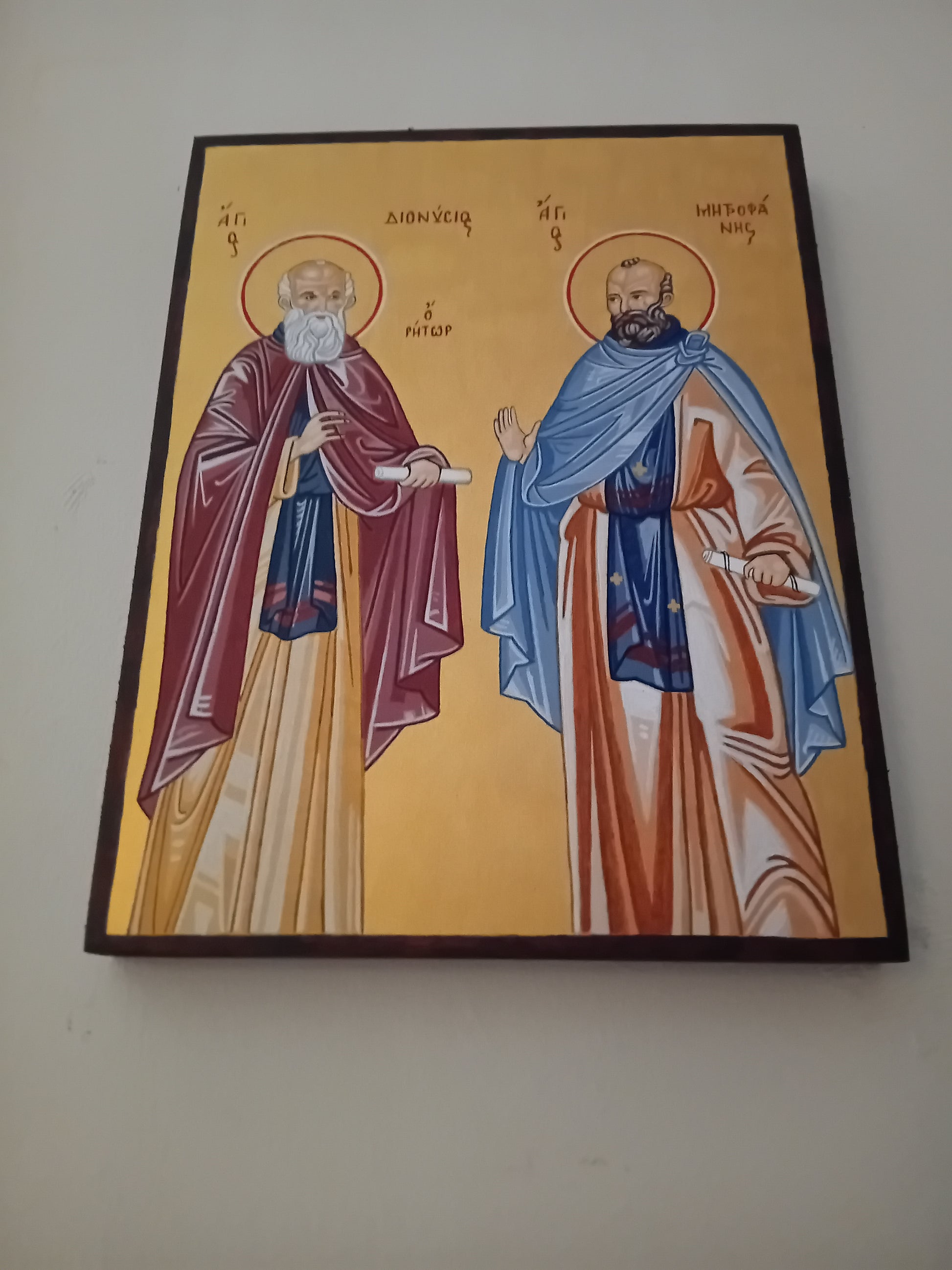 Handpainted orthodox religious icon of Saints Dionysius the Rhetor and Metrophanes the Spiritual - Handmadeiconsgreece 