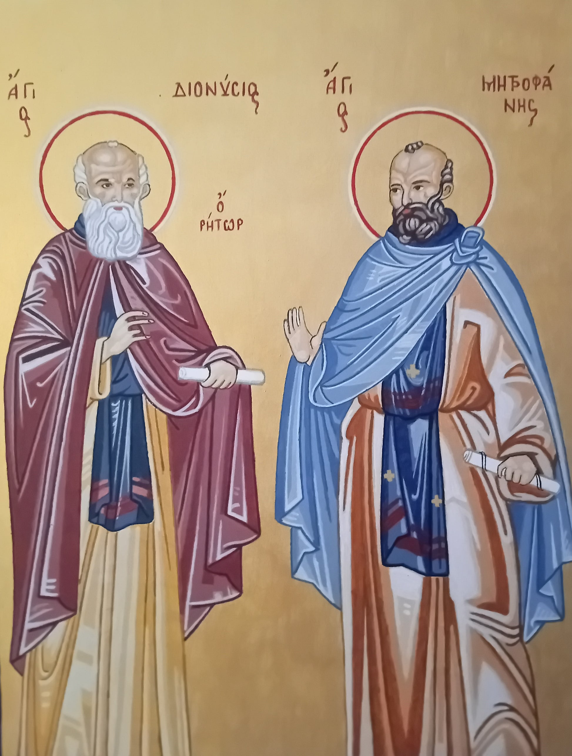Handpainted orthodox religious icon of Saints Dionysius the Rhetor and Metrophanes the Spiritual - Handmadeiconsgreece 