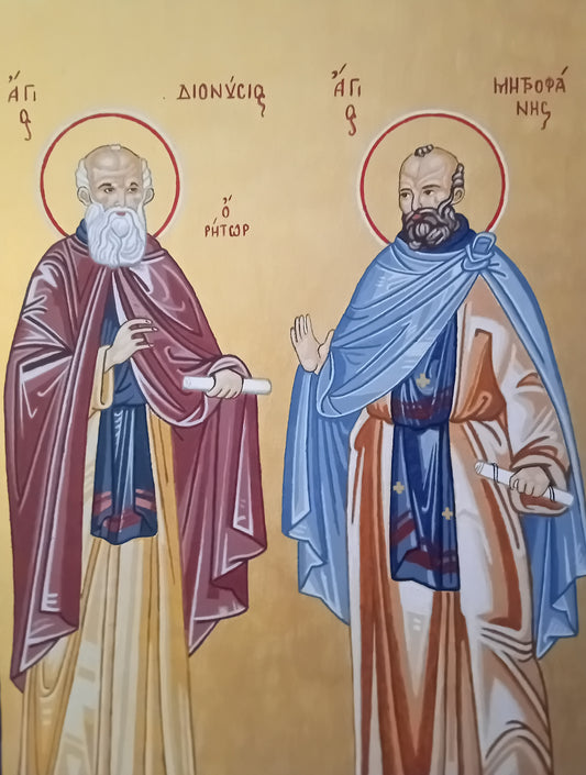 Handpainted orthodox religious icon of Saints Dionysius the Rhetor and Metrophanes the Spiritual - Handmadeiconsgreece 
