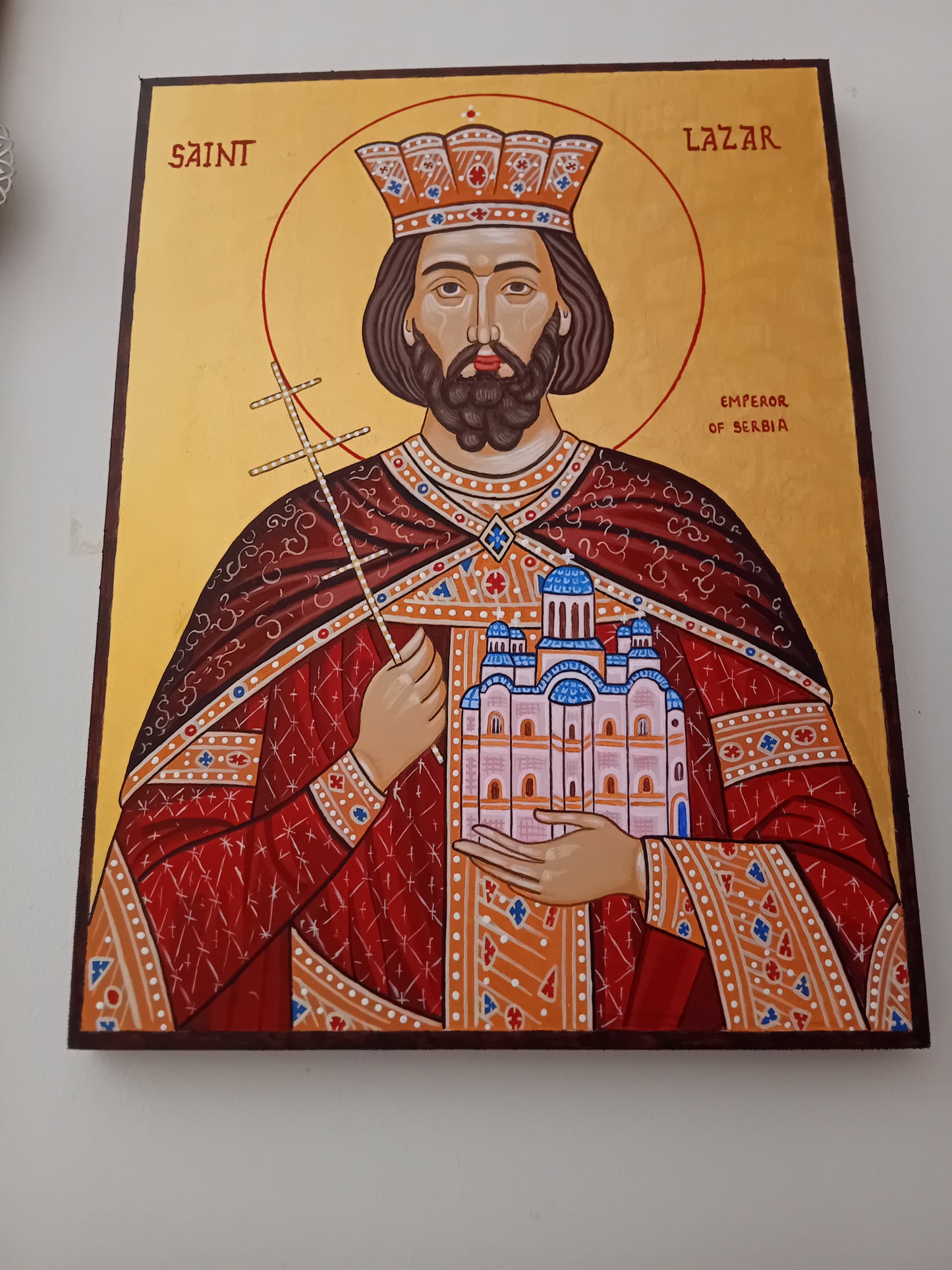Handpainted orthodox religious icon Saint Lazar Emperor of Serbia - Handmadeiconsgreece