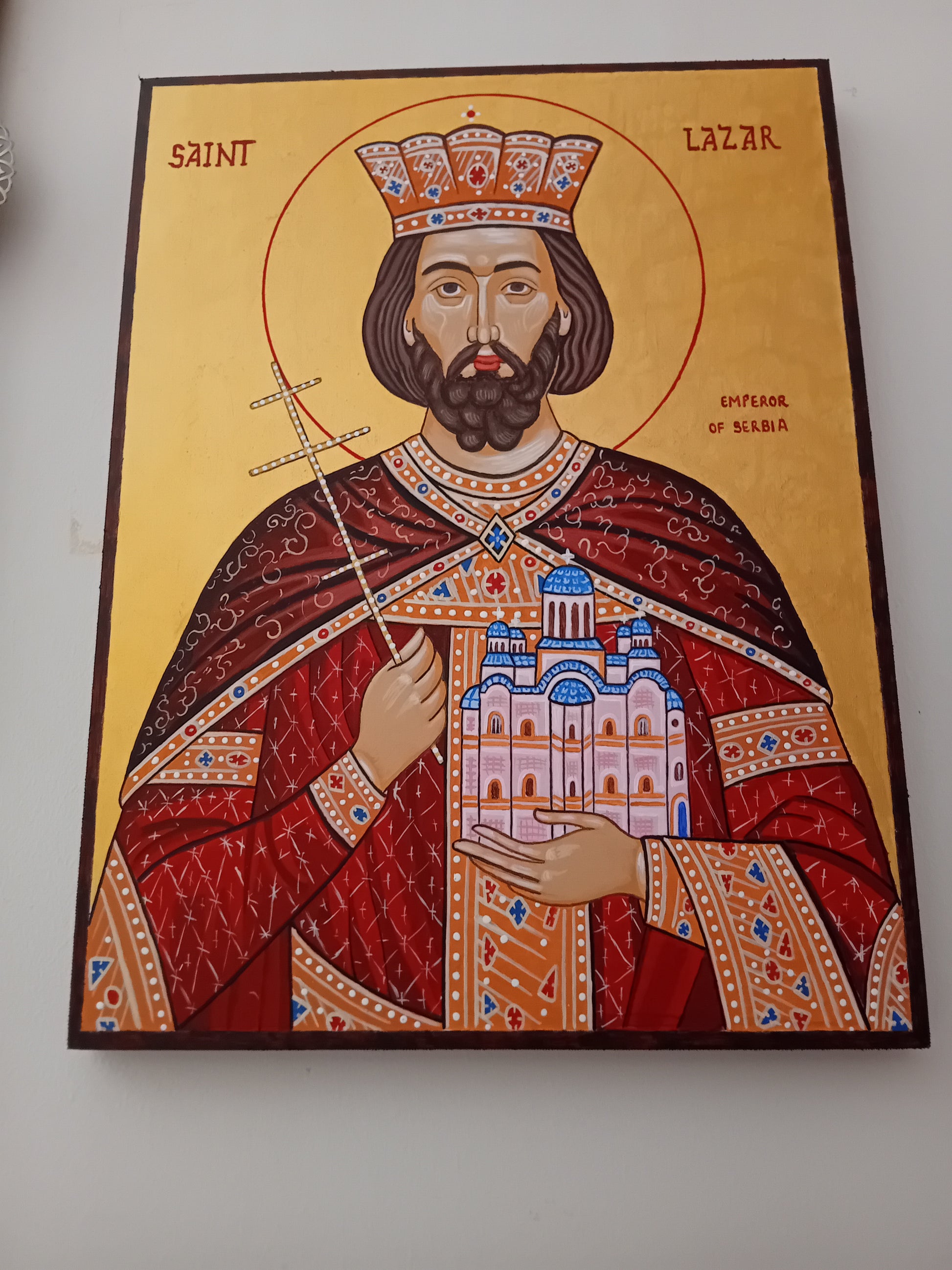 Handpainted orthodox religious icon Saint Lazar Emperor of Serbia - Handmadeiconsgreece