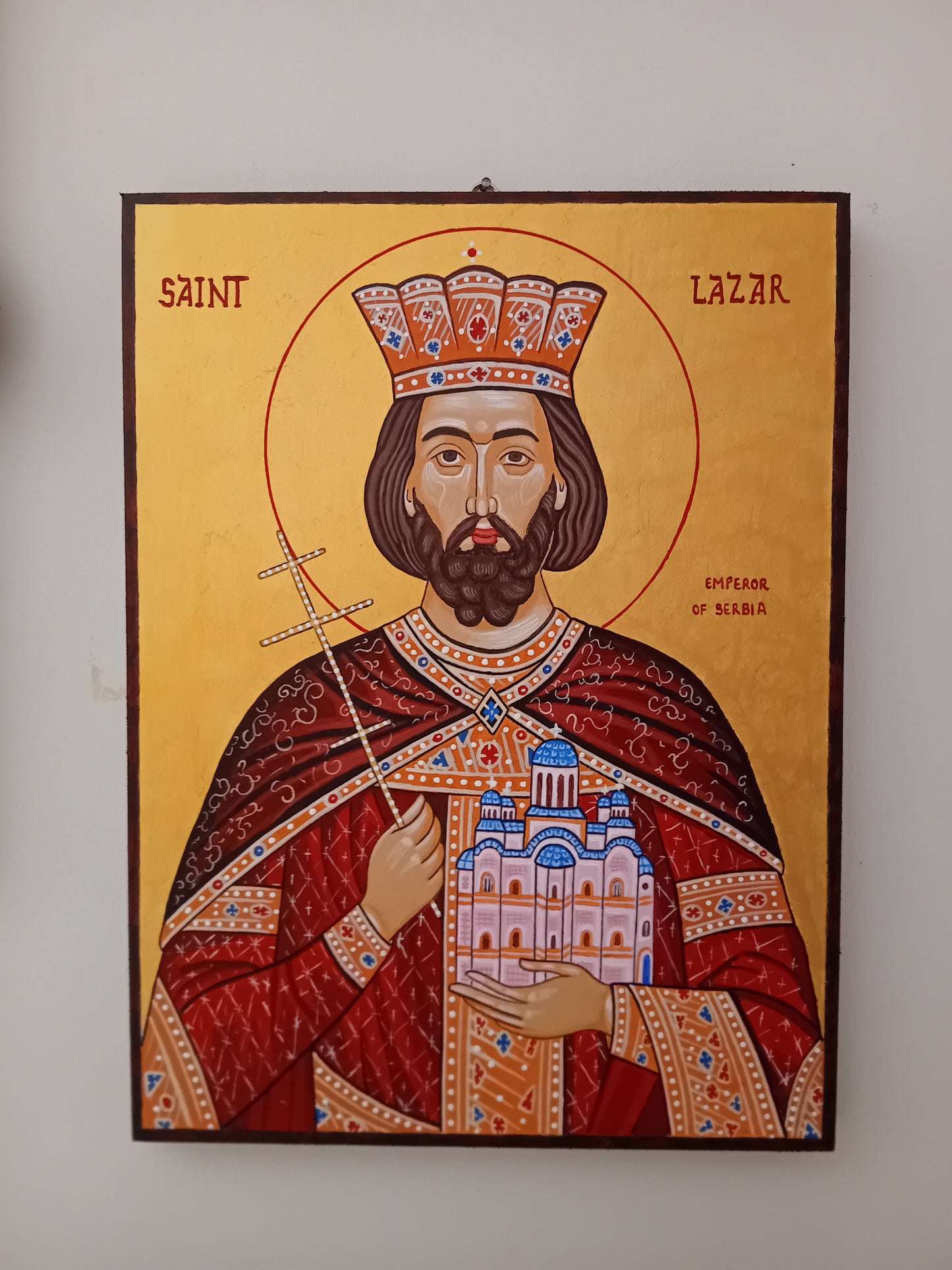 Handpainted orthodox religious icon Saint Lazar Emperor of Serbia - Handmadeiconsgreece