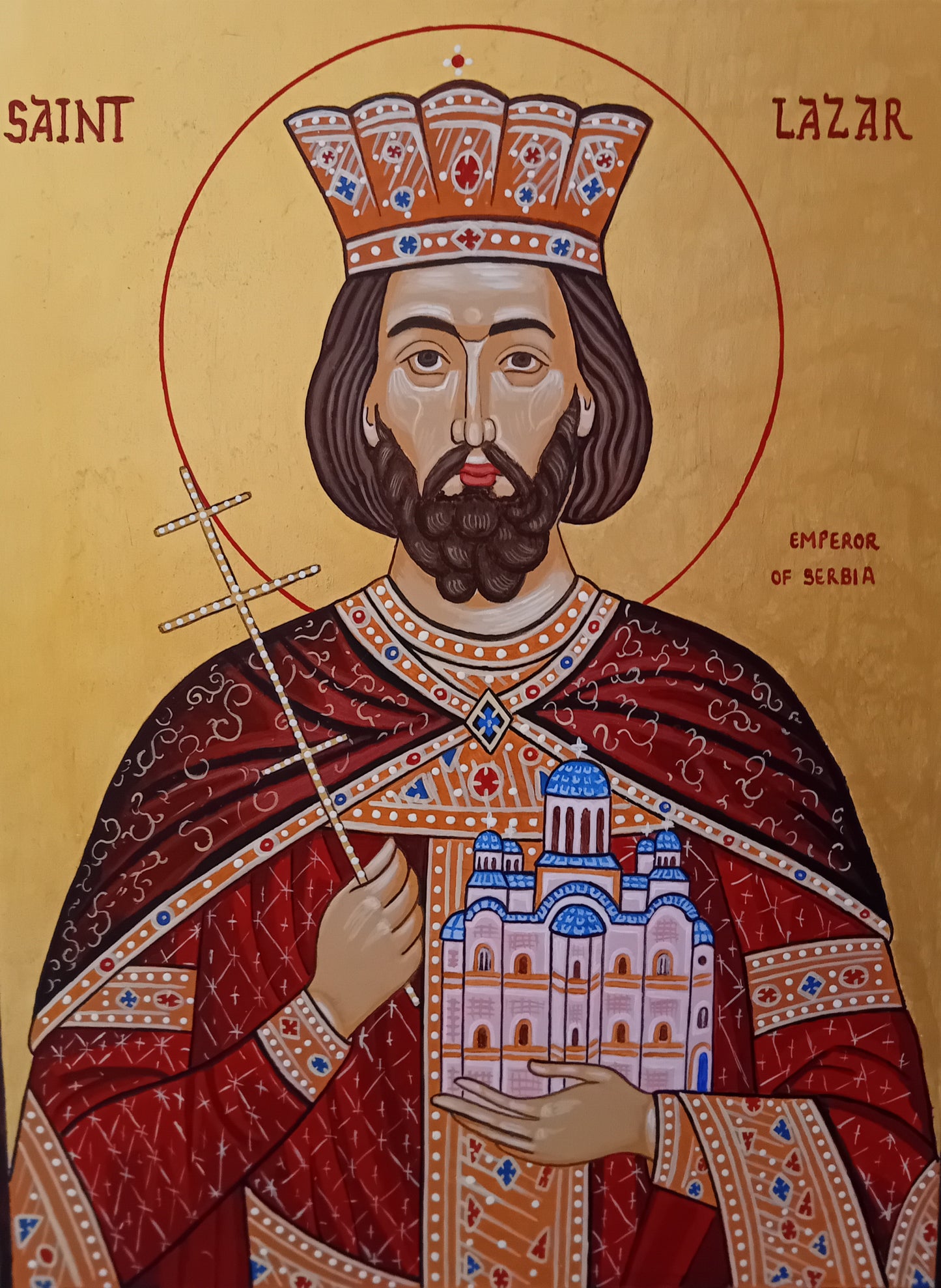 Handpainted orthodox religious icon Saint Lazar Emperor of Serbia - Handmadeiconsgreece
