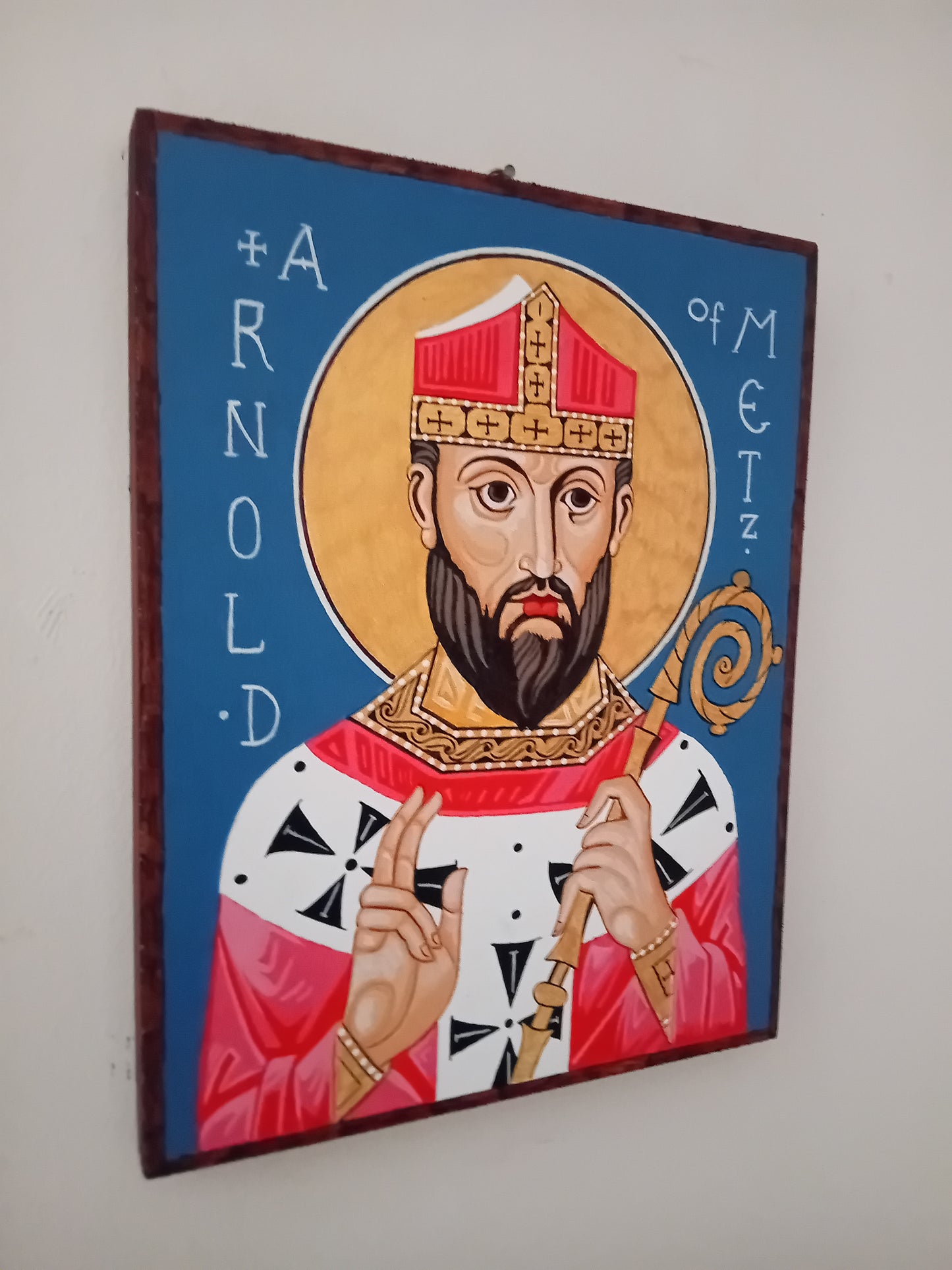 Handpainted catholic religious icon Saint Arnold Bishop of Metz - Handmadeiconsgreece