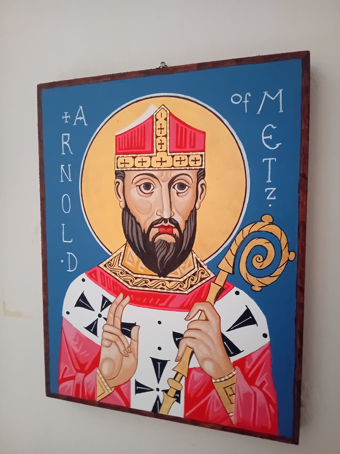 Handpainted catholic religious icon Saint Arnold Bishop of Metz - Handmadeiconsgreece