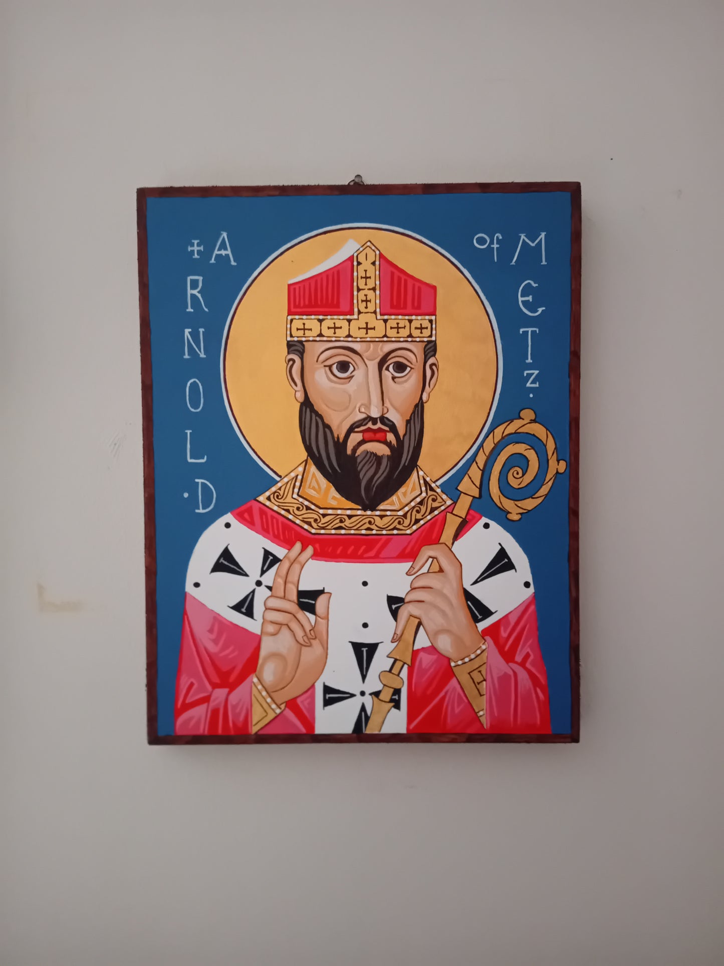 Handpainted catholic religious icon Saint Arnold Bishop of Metz - Handmadeiconsgreece
