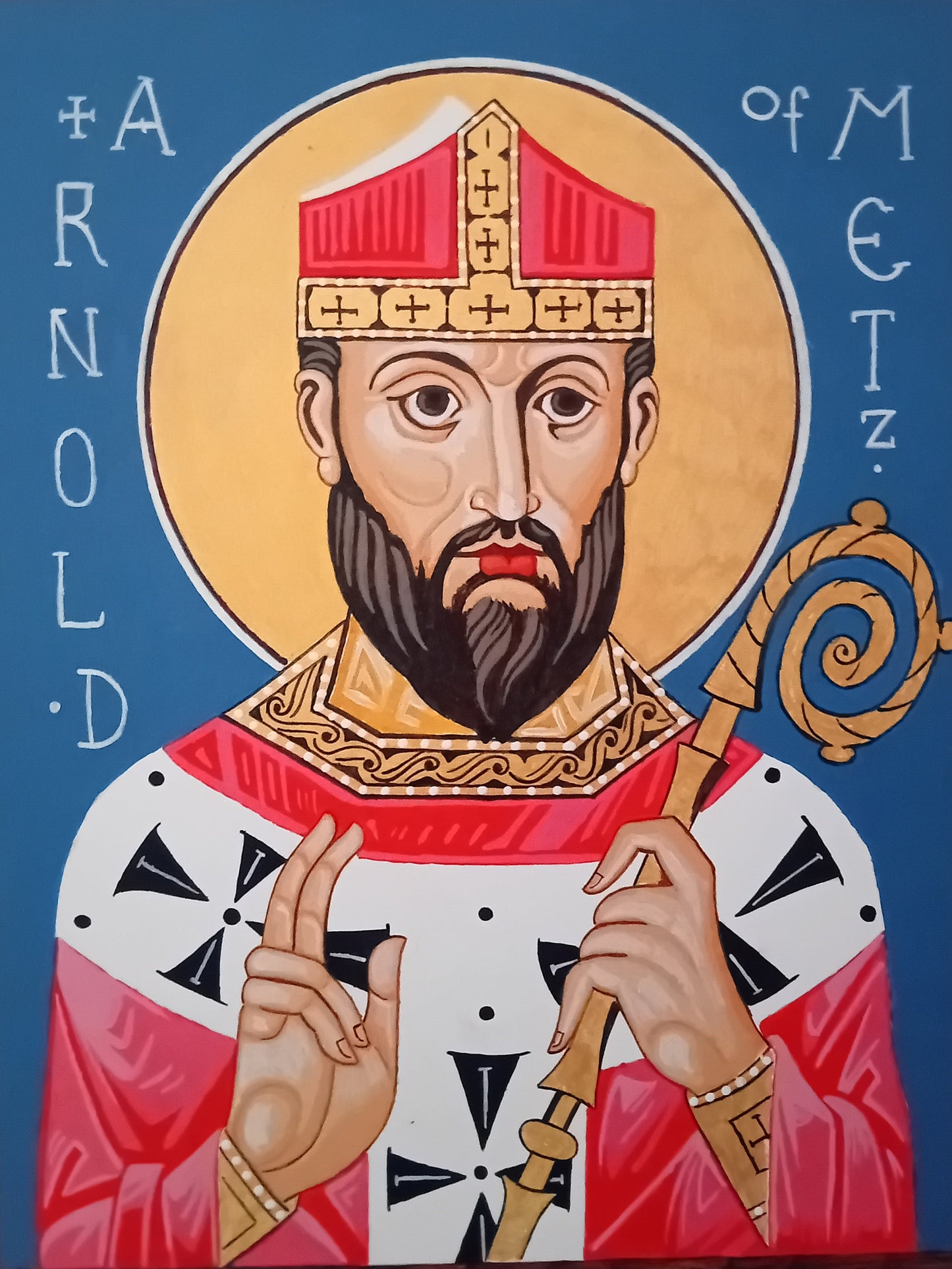 Handpainted catholic religious icon Saint Arnold Bishop of Metz - Handmadeiconsgreece