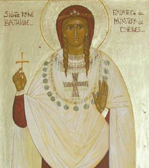 Handpainted catholic religious icon Saint Bathildis the Queen of France and Nun of Chelles - Handmadeiconsgreece