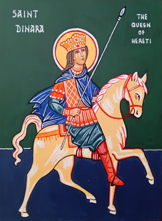 Handpainted orthodox religious icon Saint Dinar the Queen of Hereti - Handmadeiconsgreece 