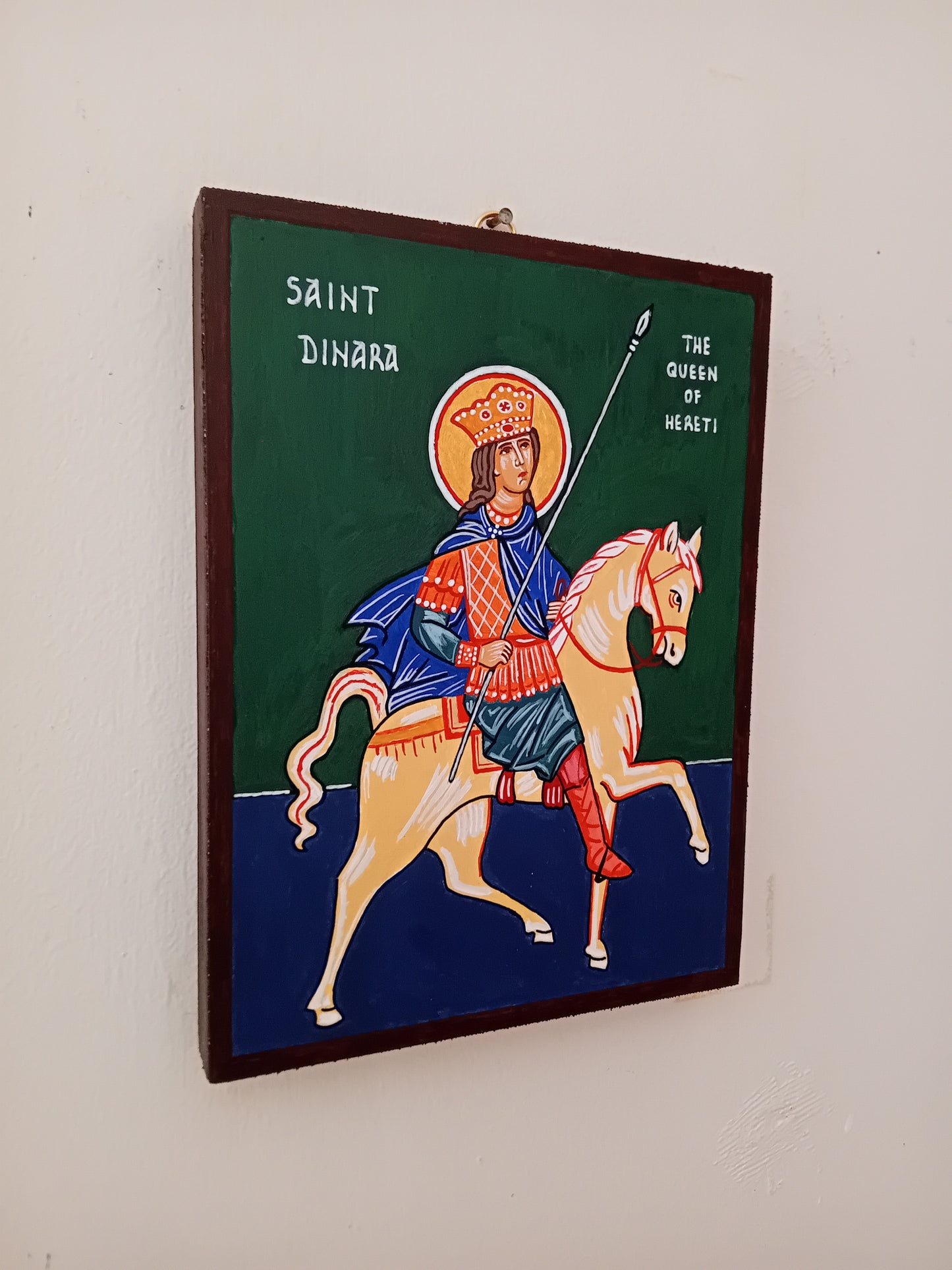 Handpainted orthodox religious icon Saint Dinar the Queen of Hereti - Handmadeiconsgreece 