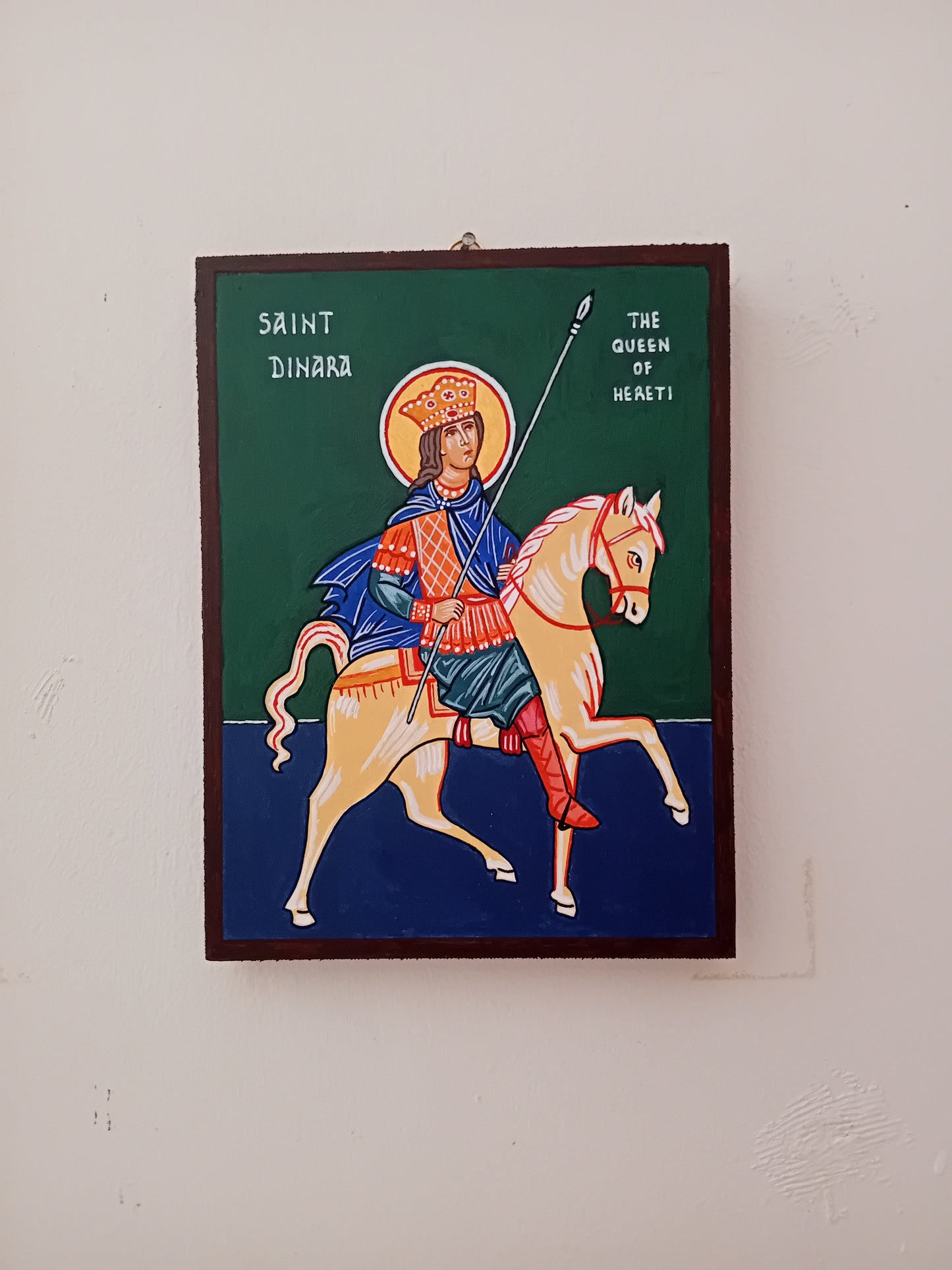 Handpainted orthodox religious icon Saint Dinar the Queen of Hereti - Handmadeiconsgreece 