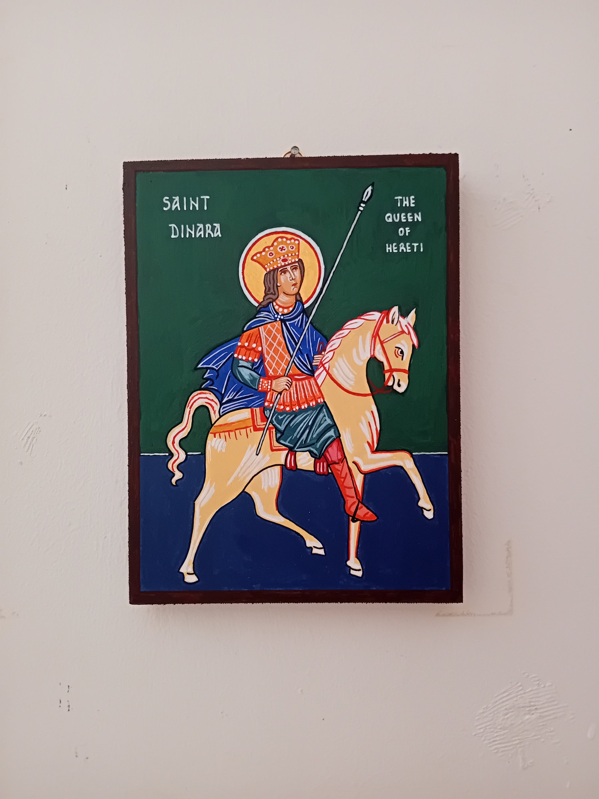 Handpainted orthodox religious icon Saint Dinar the Queen of Hereti - Handmadeiconsgreece 