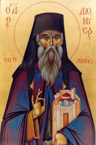 Handpainted orthodox religious icon Saint Dionysius of Mount Olympus - Hsndmsdeiconsgreece