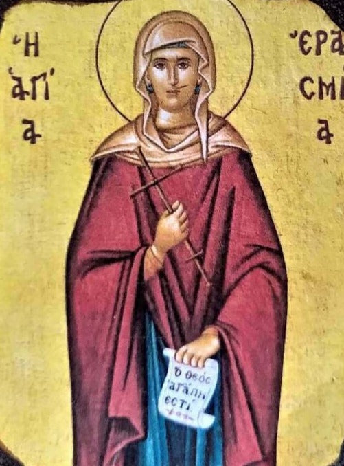 Handpainted orthodox religious icon Saint Erasmia - Handmadeiconsgreece