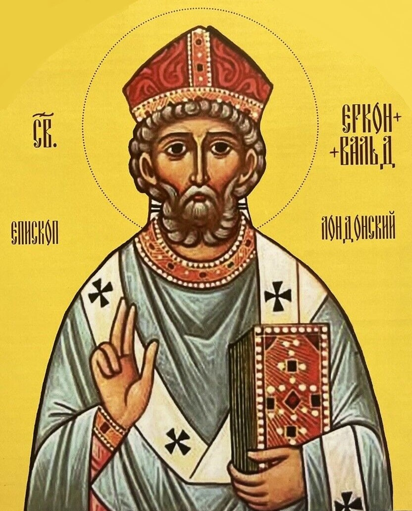 Handpainted catholic religious icon Saint Erconwald the Bishop of London - Handmadeiconsgreece