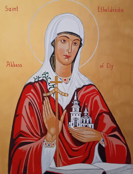 Handpainted catholic religious icon Saint Etheldreda the Queen - Handmadeiconsgreece