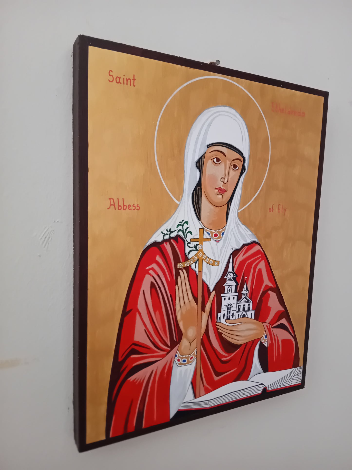 Handpainted catholic religious icon Saint Etheldreda the Queen - Handmadeiconsgreece