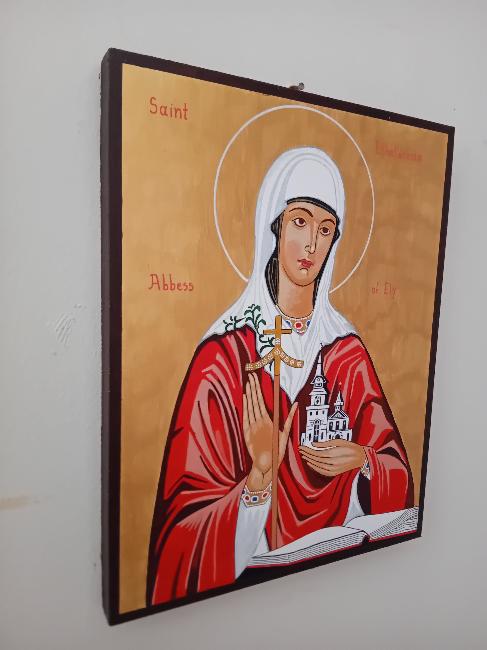 Handpainted catholic religious icon Saint Etheldreda the Queen - Handmadeiconsgreece