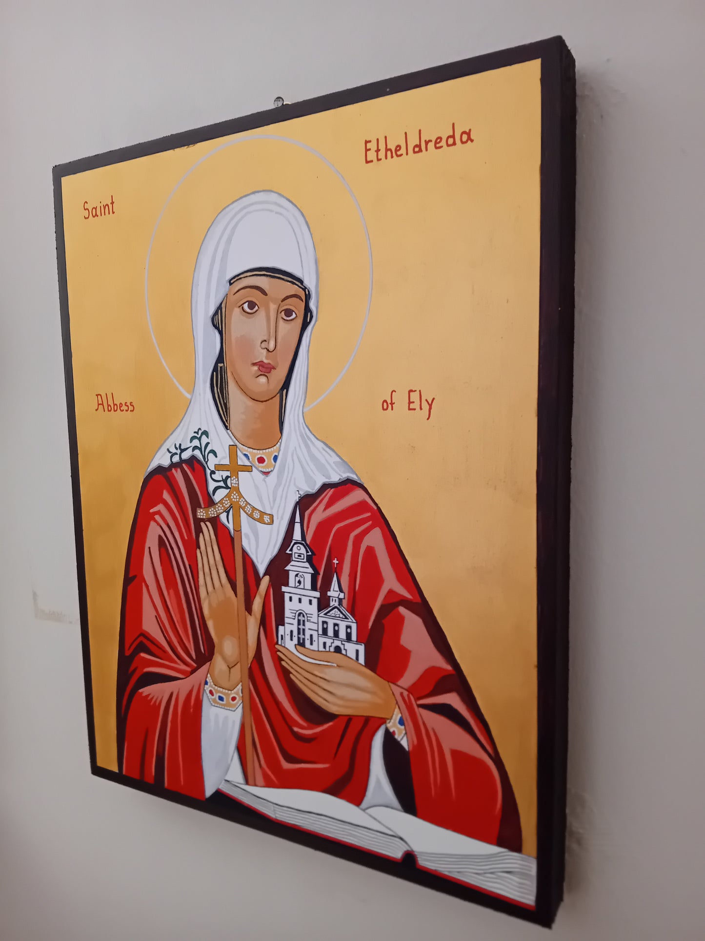 Handpainted catholic religious icon Saint Etheldreda the Queen - Handmadeiconsgreece