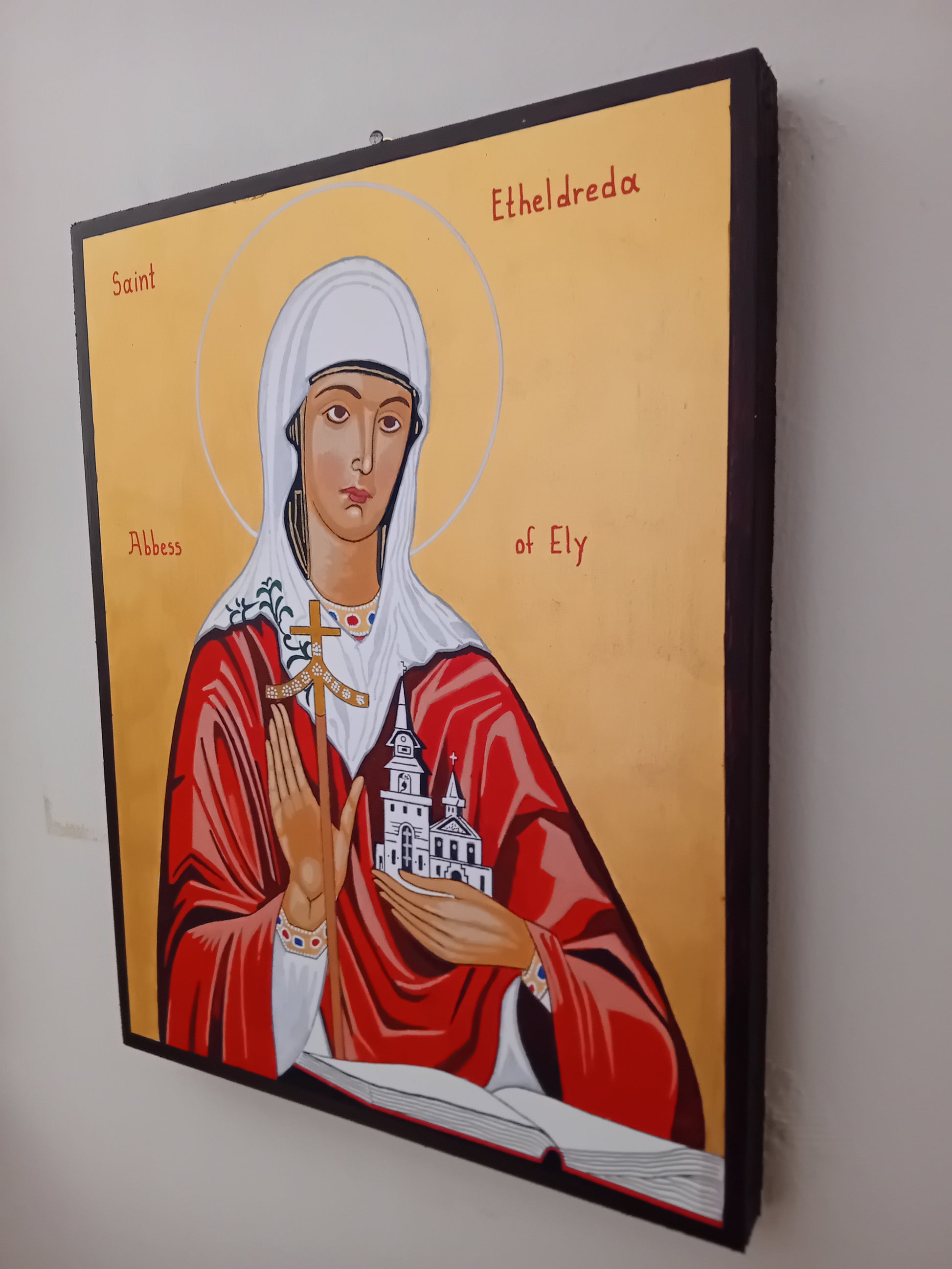 Handpainted catholic religious icon Saint Etheldreda the Queen - Handmadeiconsgreece