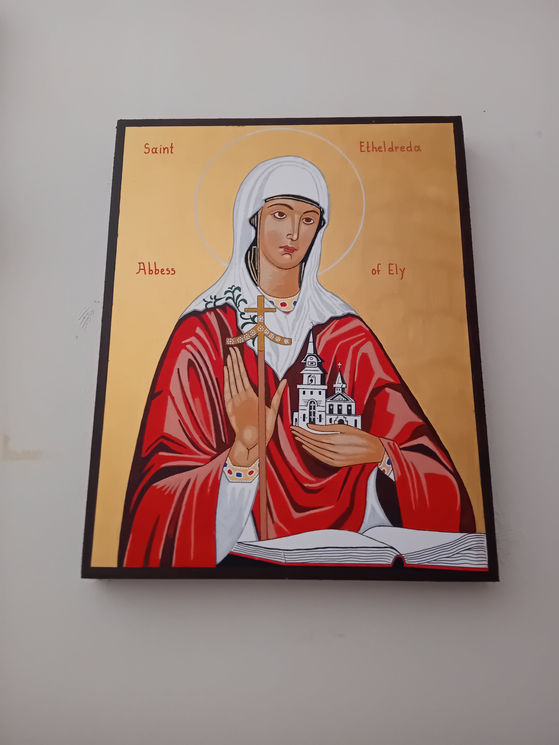 Handpainted catholic religious icon Saint Etheldreda the Queen - Handmadeiconsgreece