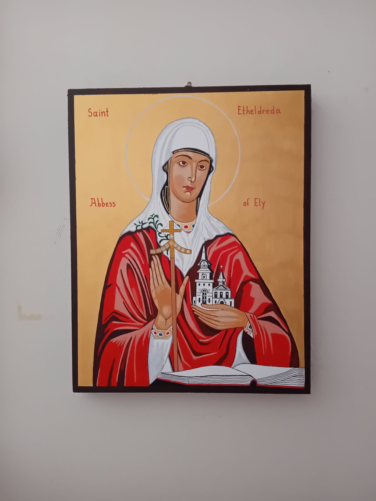 Handpainted catholic religious icon Saint Etheldreda the Queen - Handmadeiconsgreece