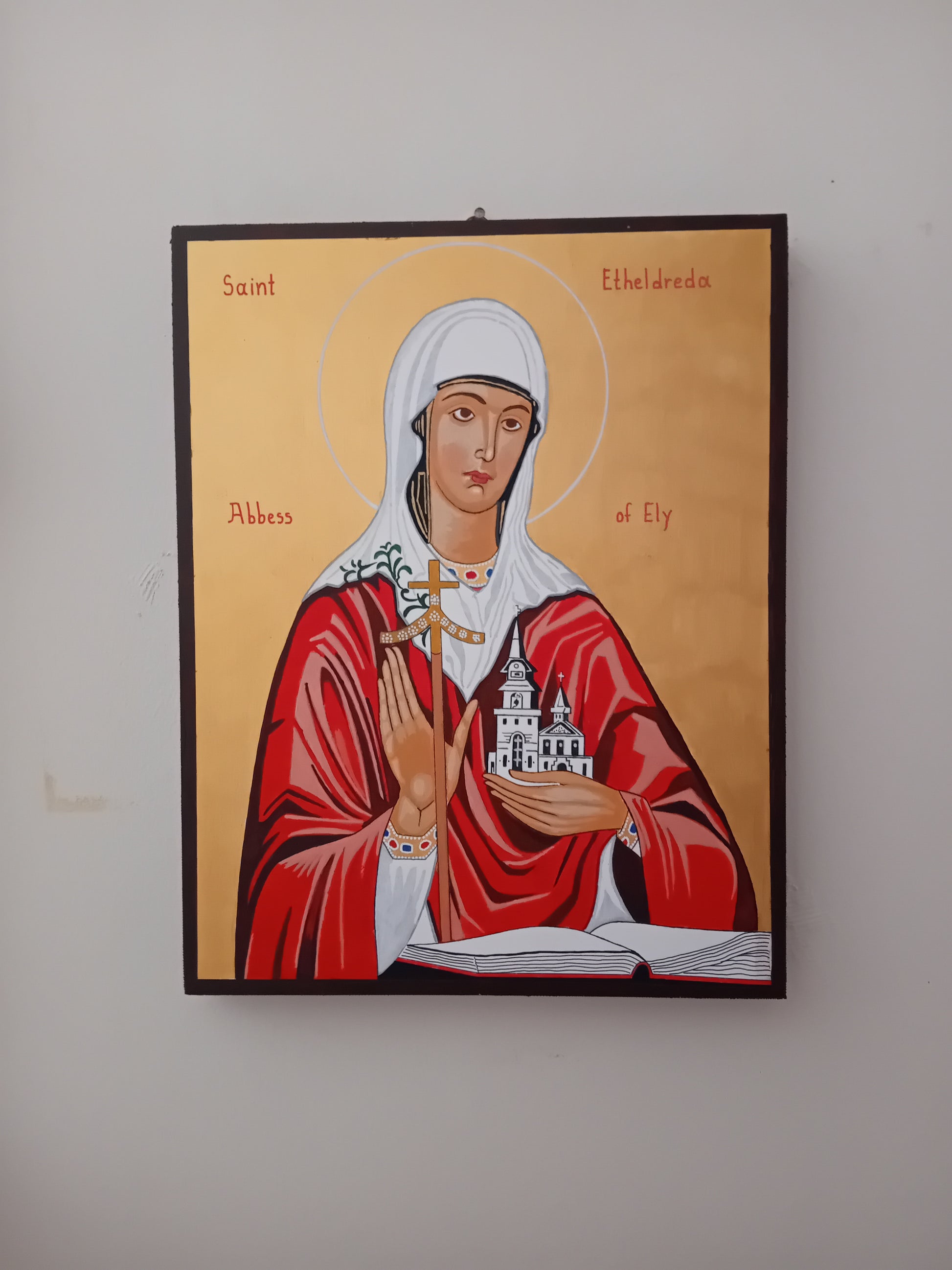 Handpainted catholic religious icon Saint Etheldreda the Queen - Handmadeiconsgreece