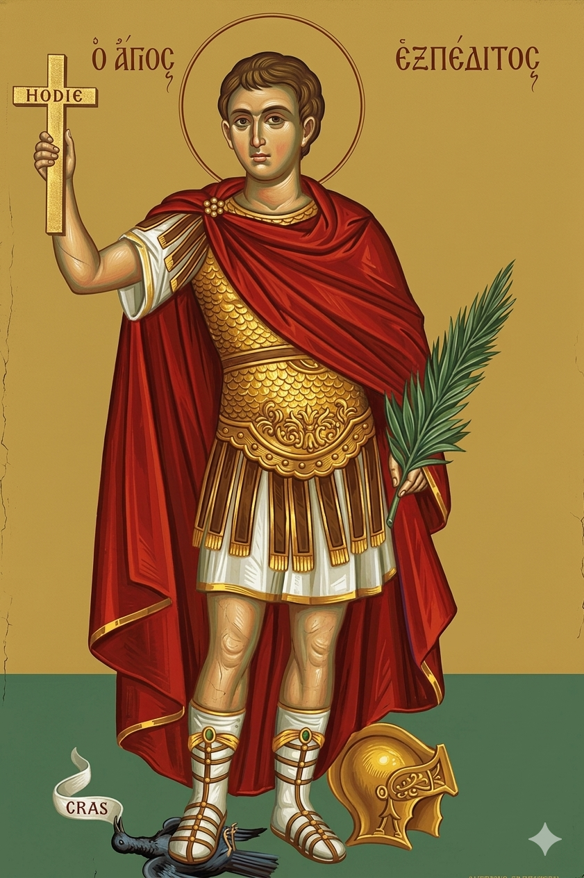 Handpainted catholic religious icon Saint Expeditus - Handmadeiconsgreece