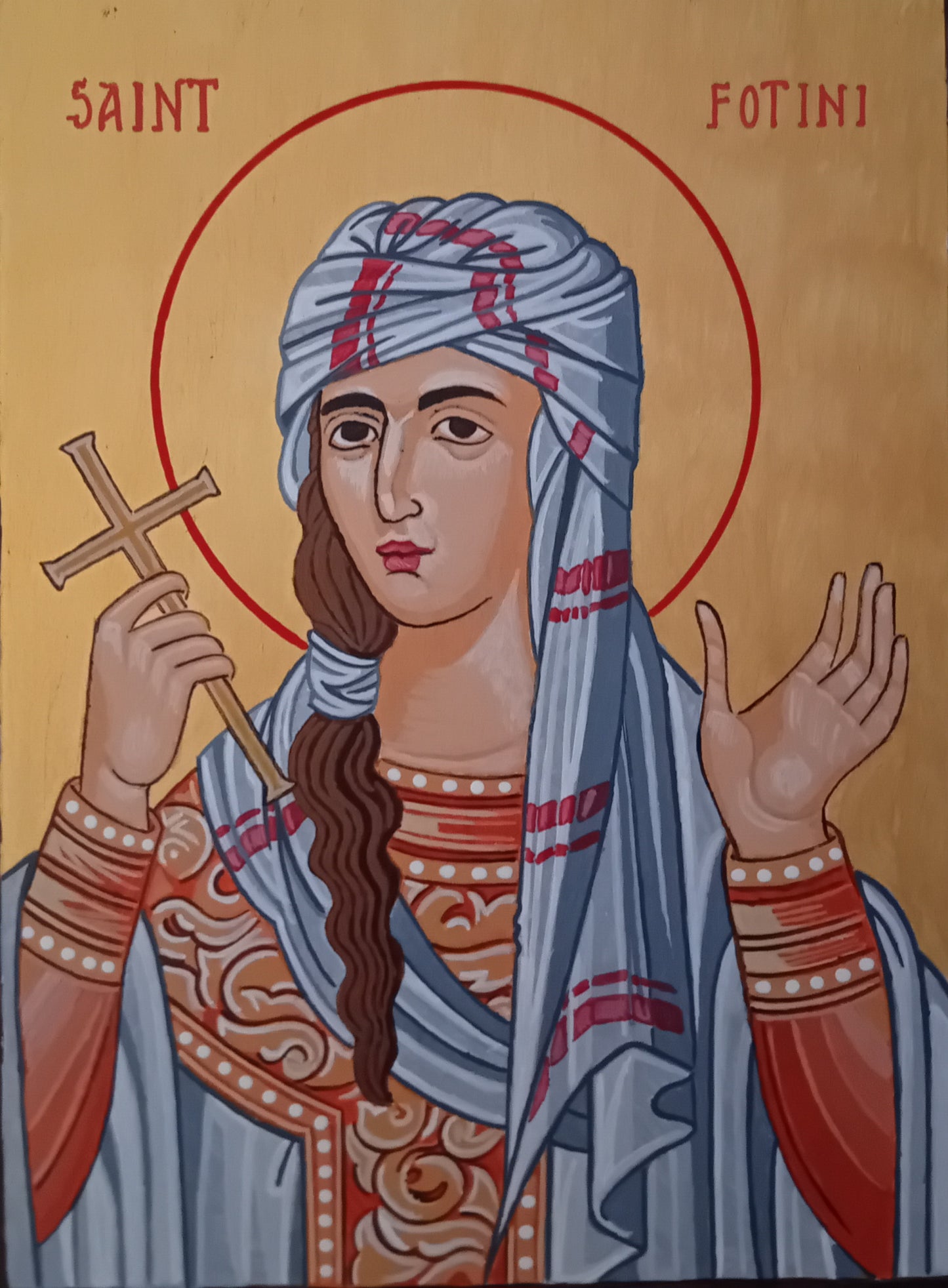 Handpainted orthodox religious icon Saint Fotini the Samaritan Woman - HandmadeIconsGreece