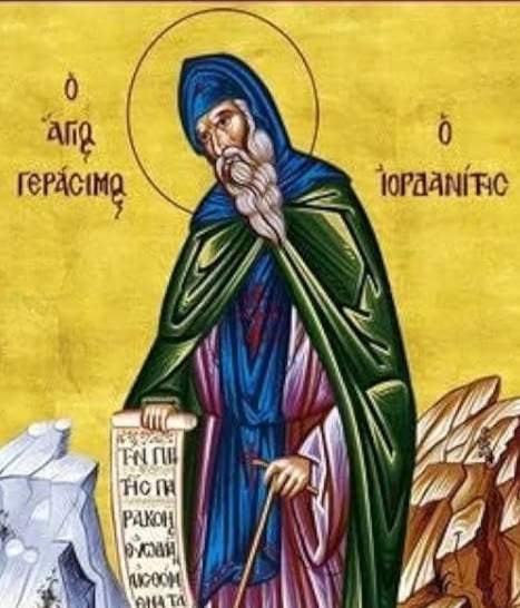Handpainted orthodox religious icon Saint Gerasimos of Jordan - Handmadeiconsgreece