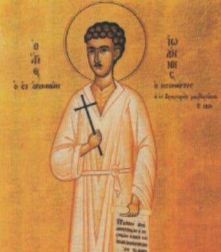 Handpainted orthodox religious icon Saint Ioannis the New Martyr from Vrahori - Handmadeiconsgreece