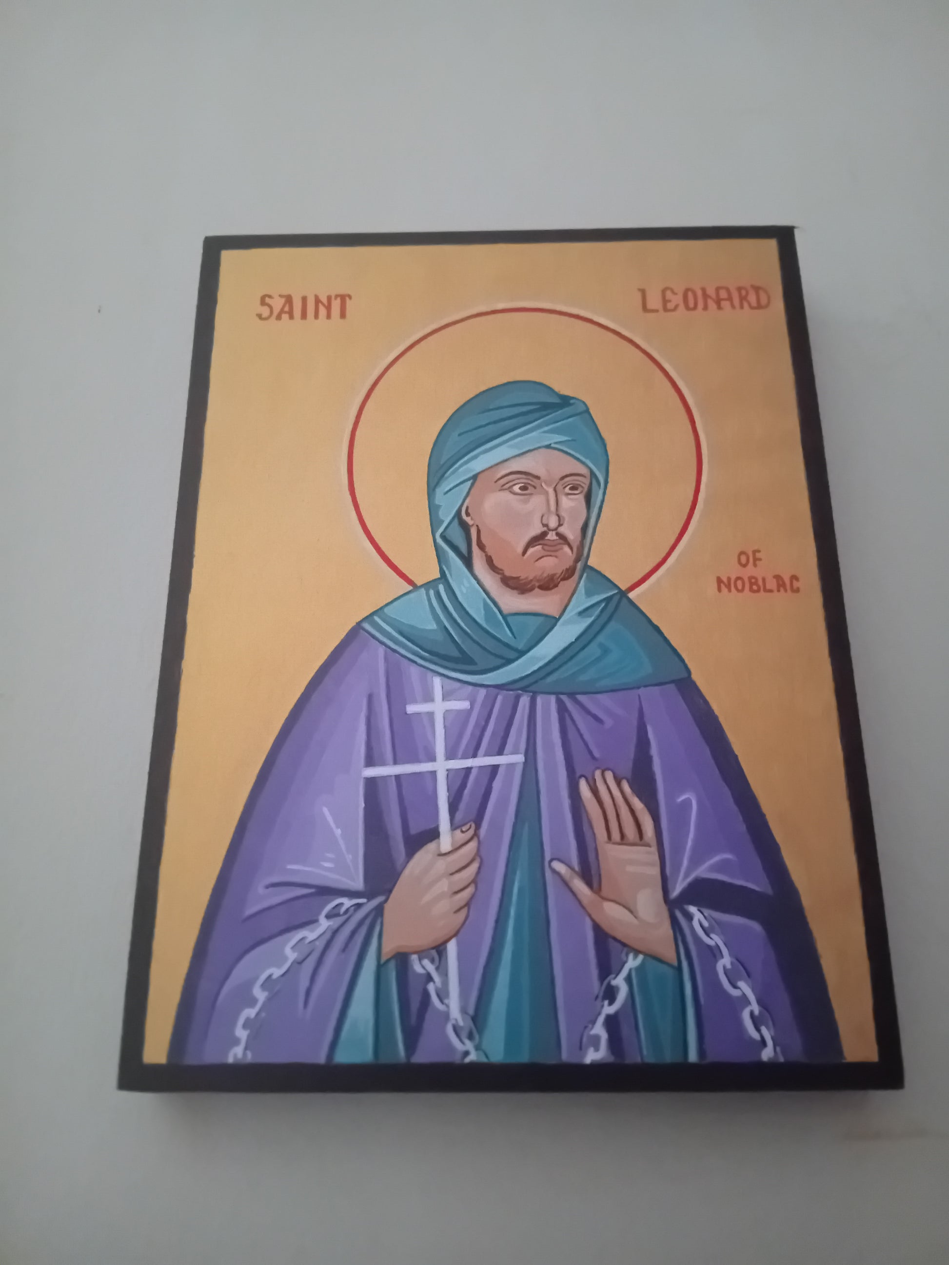 Handpainted orthodox religious icon Saint Leonard of Noblac - Handmadeiconsgreece