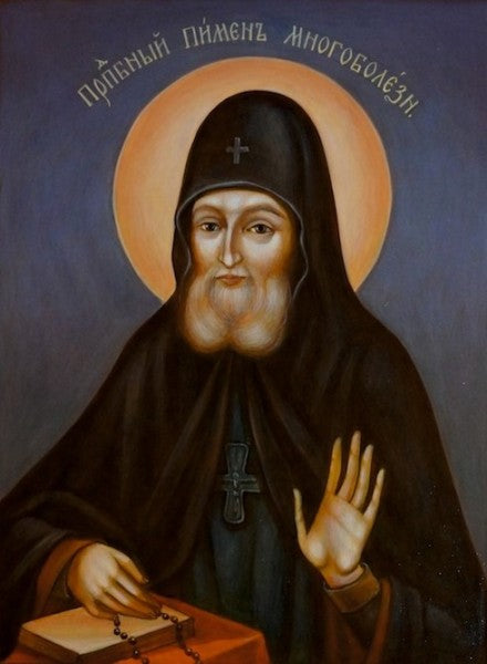 Handpainted orthodox religious icon Saint Pimen the Faster of the Far Caves in Kiev - Handmadeiconsgreece