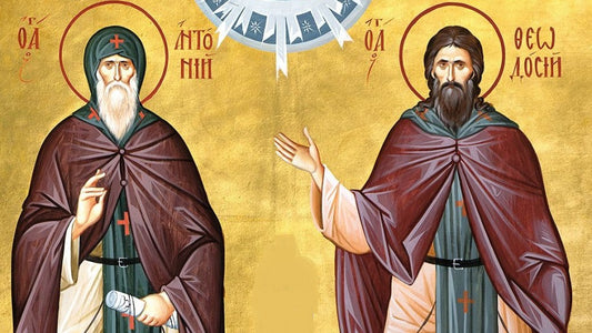 Handpainted orthodox religious icon Saints Anthony and Theodosius of Pechersky - Handmadeiconsgreece