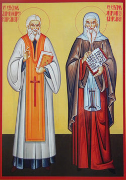 Handpainted orthodox religious icon Saints Symeon and Amphilochius of Pangarati Monastery - Handmadeiconsgreece