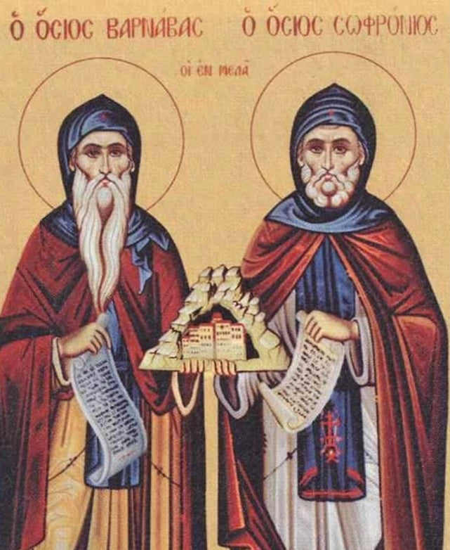 Handpainted orthodox religious icon Saints Barnabas and Sofronios the Founders of Soumela Monastery - Handmadeiconsgreece