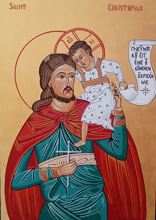 Handpainted orthodox religious icon Saint Christopher - HandmadeIconsGreece