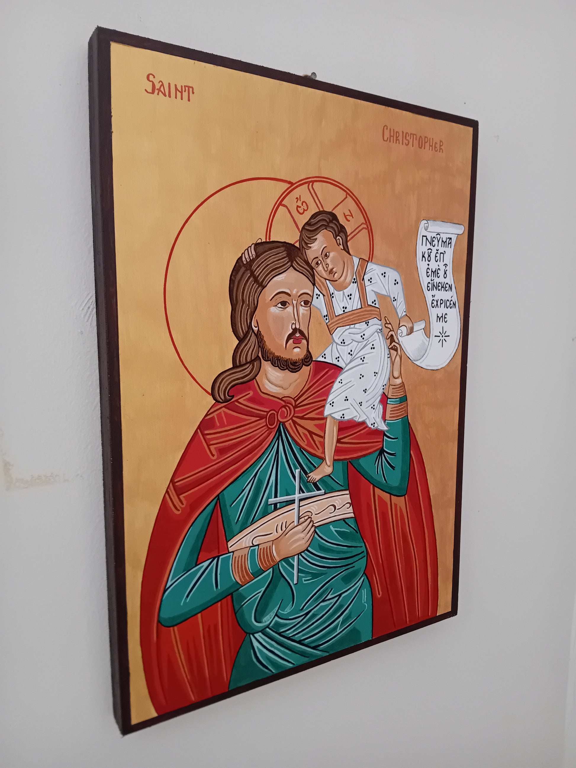 Handpainted orthodox religious icon Saint Christopher - HandmadeIconsGreece