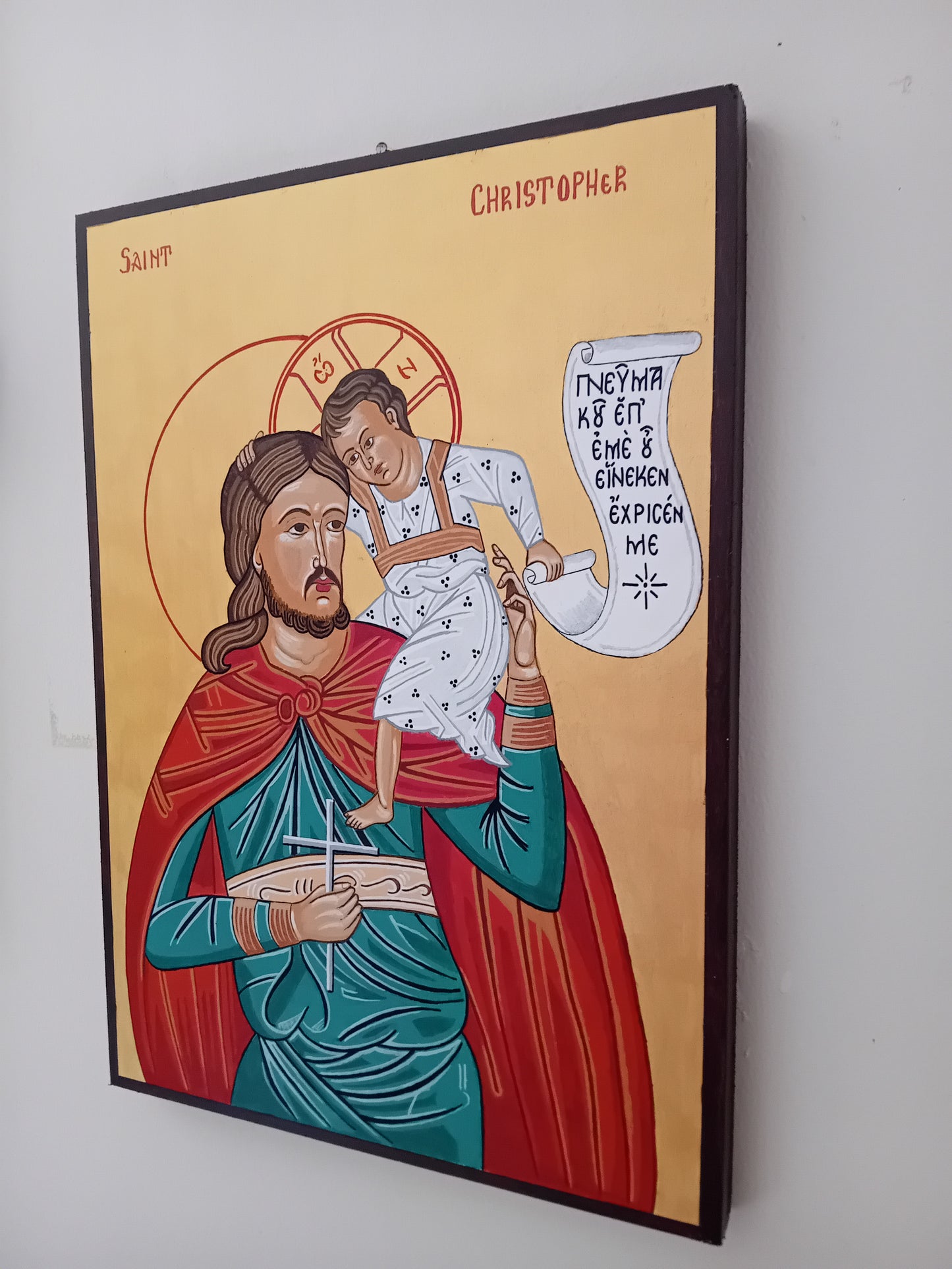 Handpainted orthodox religious icon Saint Christopher - HandmadeIconsGreece