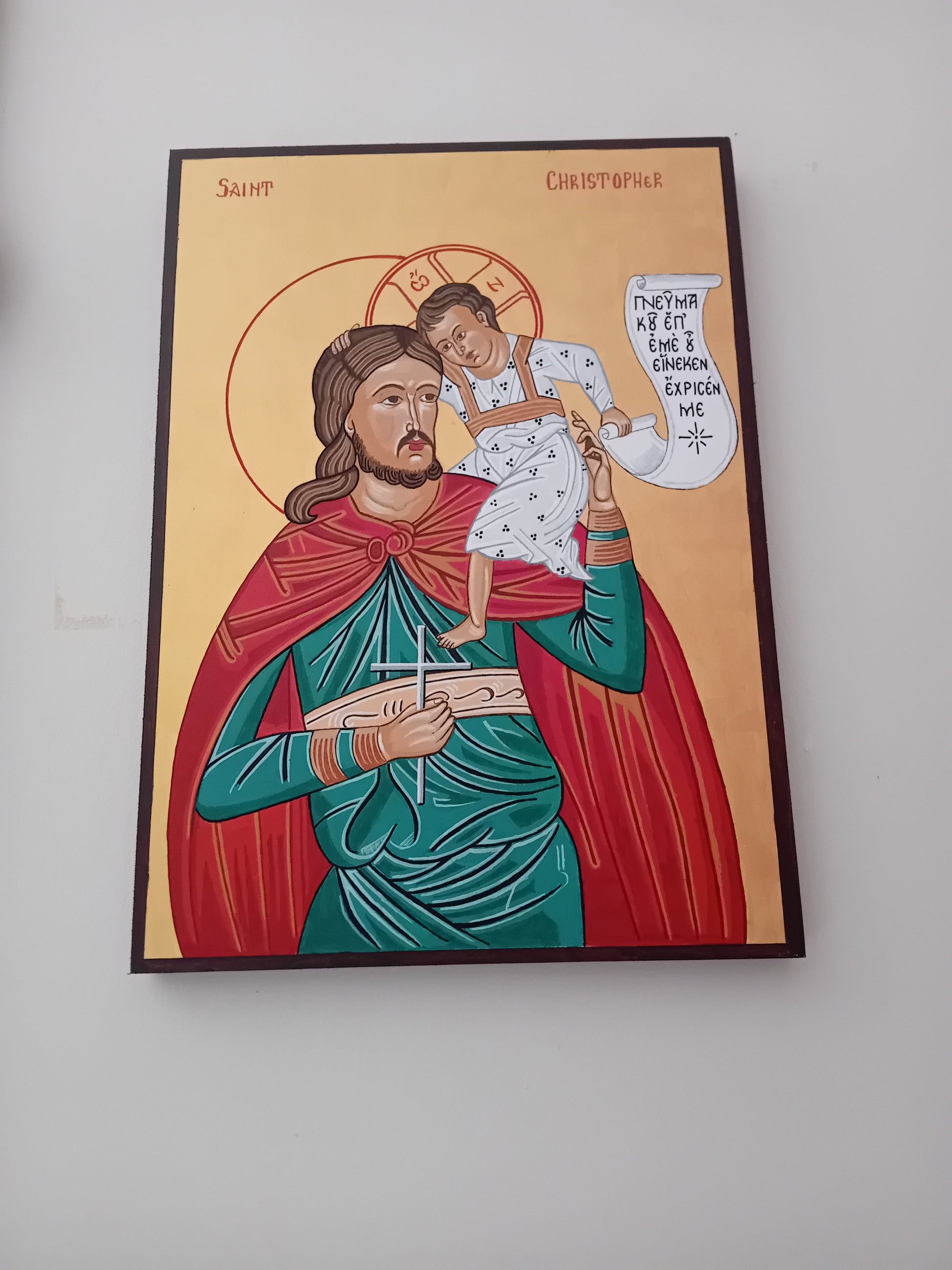 Handpainted orthodox religious icon Saint Christopher - HandmadeIconsGreece