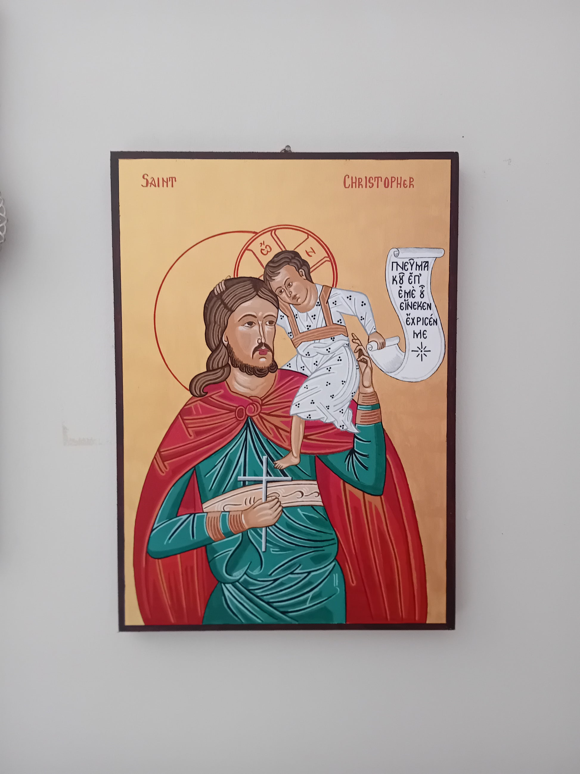 Handpainted orthodox religious icon Saint Christopher - HandmadeIconsGreece