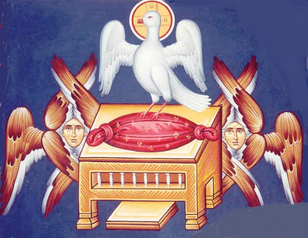 Handpainted orthodox religious icon the Holy Spirit with Cherub - Handmadeiconsgreece
