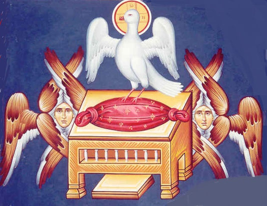 Handpainted orthodox religious icon the Holy Spirit with Cherub - Handmadeiconsgreece