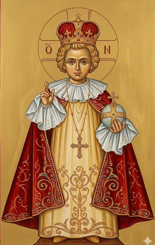 Handpainted catholic religious icon the Infant of Prague - Handmadeiconsgreece