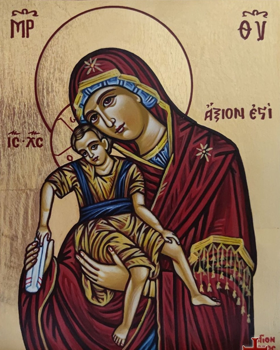 Handpainted orthodox religious icon Virgin Mary Axion Esti - Handmadeiconsgreece