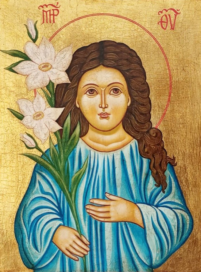 Handpainted orthodox religious icon Virgin Mary at Young Age - Handmadeiconsgreece