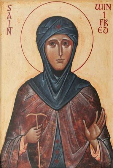 Handpainted catholic religious icon Saint Winifred of Wales - HandmadeIconsGreece