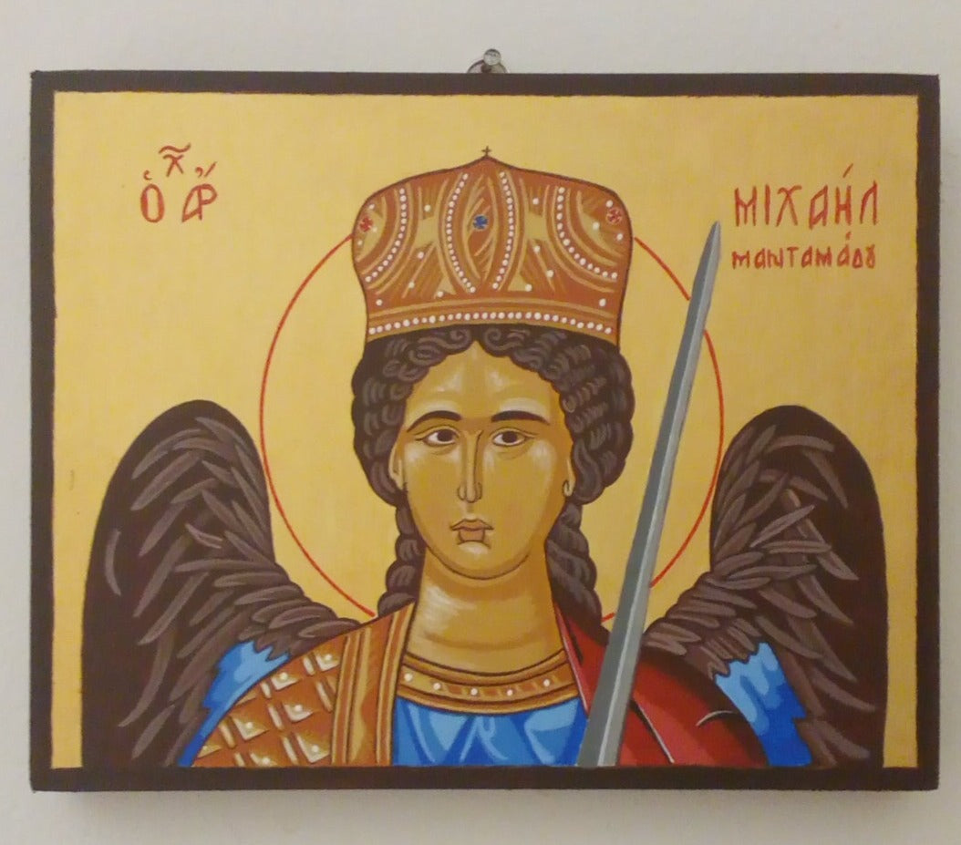 Handpainted Orthodox religious icon Archangel Michael of Mantamados - HandmadeIconsGreece