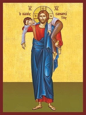 Handpainted orthodox religious icon Jesus Christ the Good Samaritan - HandmadeIconsGreece
